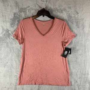 Ideology Women's S Top V Neck T Tee Shirt Lipgloss Pink Loose Fit Short‎ Sleeve